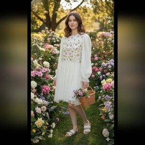 Ivy City Co .Floral Embroidered White  Dress Woman's Size M